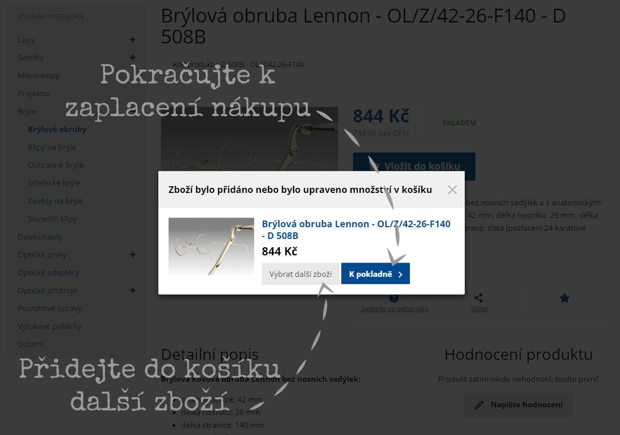 Přidejte další zboží, nebo pokračujte k zaplacení