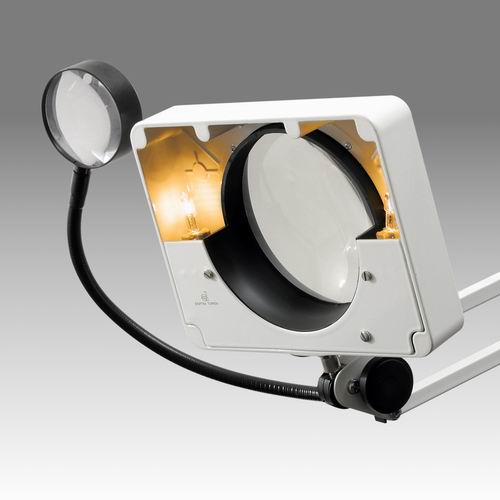 Lupa stojánková s čočkami průměru 110 mm a 55 mm s halogenovým osvětlením - LS 02H20/A55KT - D 440